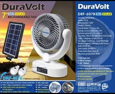 DURAVOLT 7 INCHES SOLAR TABLE FAN WITH 2 LED BULBS