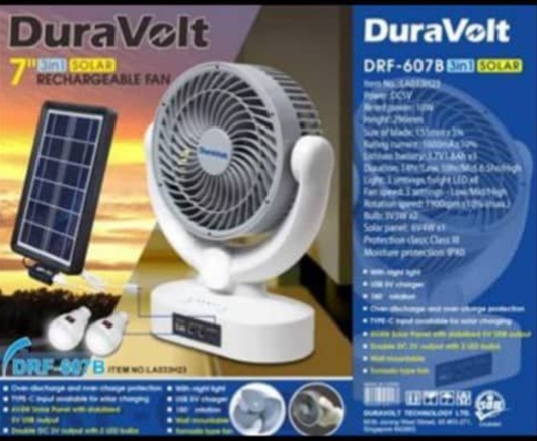 DURAVOLT 7 INCHES SOLAR TABLE FAN WITH 2 LED BULBS DURAVOLT 7 INCHES SOLAR TABLE FAN WITH 2 LED BULBS