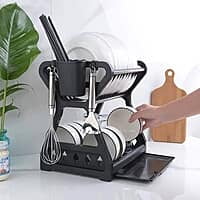 Mini Plate Rack - 2 Layers with Draining Tray & Cutleries Holders Mini Plate Rack - 2 Layers with Draining Tray & Cutleries Holders