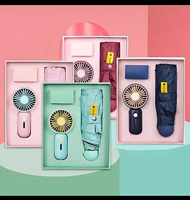 UNIQUE UNISEX GIFT PACK - (QUALITY UMBRELLA AND RECHARGEABLE HAND FAN 002