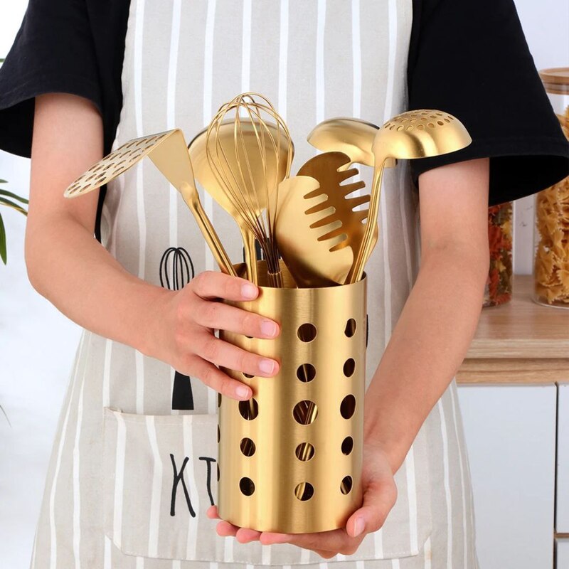 STAINLESS STEEL GOLD PLATTED CUTLERY HOLDER CUTLERIES DRAINER STAINLESS STEEL GOLD PLATTED CUTLERY HOLDER CUTLERIES DRAINER