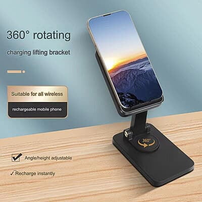 WIRELESS ROTATING FAST CHARGING DESKTOP  CHARGER PHONE HOLDER